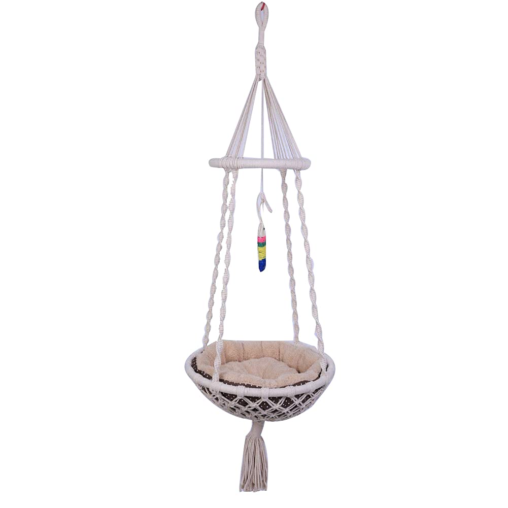 laddawan Macramé Hanging Cat Hammock - Cat Bed Indoor Cat Swing Nest Cat Lover Gifts