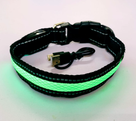 Reflective LED Dog Collar with Leather and Ribbon Design